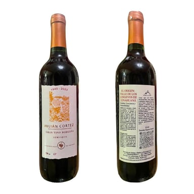 PACK 3 BOTELLAS VINO TINTO JULIÁN CORTEZ 750ML SEMI SECO - EDICIÓN PREMIUM LUNAHUANÁ - 4