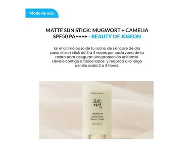 MATTE SUN STICK MUGWOT CAMELIA SPF 50 18 GRAMOS BEAUTY OF JOSEON - 2