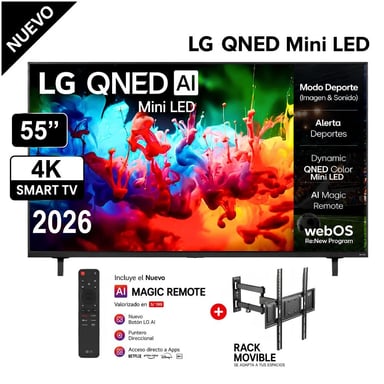 TELEVISOR LG QNED 55 UHD 4K THINQ AI 55QNED65BSA + RACK MOVIBLE - 1