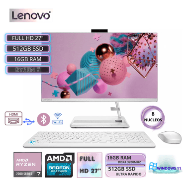 ALL IN ONE LENOVO IDEACENTRE AIO 3 27ALC6 RYZEN 7-7730U 16GB RAM, SSD512GB 27″ - 1