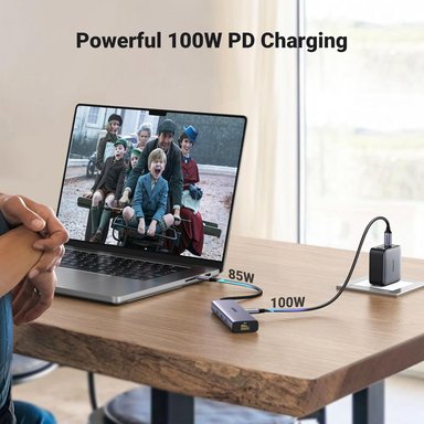 HUB UGREEN REVODOK USB C 6 EN 1 CON ADAPTADOR GIGABIT ETHERNET, CARGA PD DE 100W, HDMI 4K, X 3 USB-A - 4