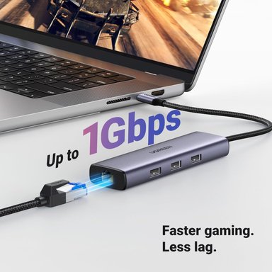 HUB UGREEN REVODOK USB C 6 EN 1 CON ADAPTADOR GIGABIT ETHERNET, CARGA PD DE 100W, HDMI 4K, X 3 USB-A - 6