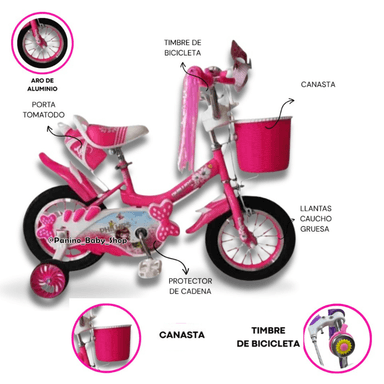 BICICLETA CAMPERA ARO 16 PARA NIÑAS -MINNIE- ROSA PASTEL - 8