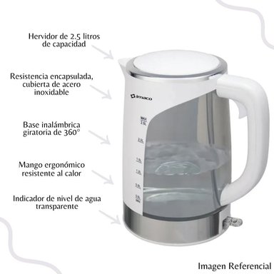 HERVIDOR PLASTICO 2.5L BLANCO IMACO KE2500 - 2