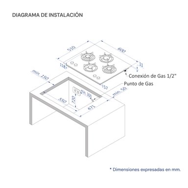 ENCIMERA RUBÍ PRO VIDRIO TEMPLADO GLP/GN SOLE 4 HORNILLAS 60CM - 6