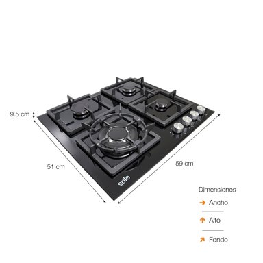 ENCIMERA VIDRIO TEMPLADO GLP/GN SOLE 4 HORNILLAS 59CM CWOK - 6