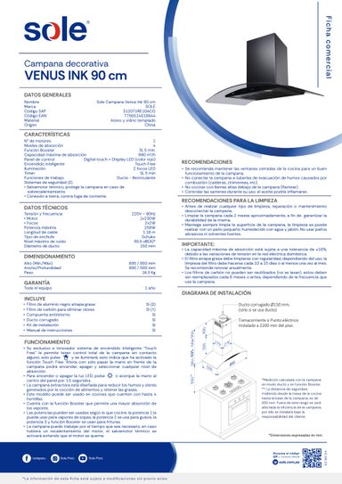 CAMPANA EXTRACTORA SOLE 90 CM DECORATIVA VENUS INK - 9