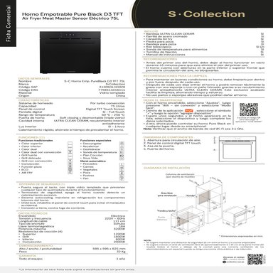 HORNO ELÉCTRICO S-COLLECTION EMPOTRABLE 75 L PUREBLACK D3 TFT - 10