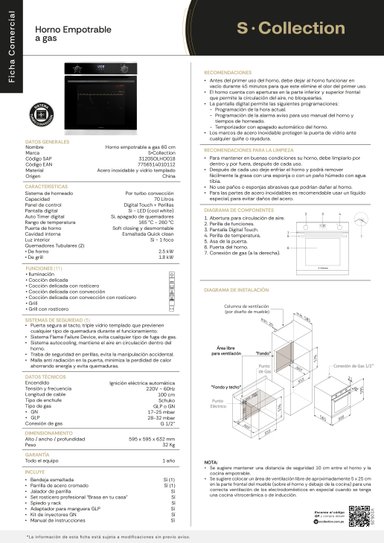 HORNO S-COLLECTION EMPOTRABLE 70 L GLP/GN TURBO CONVECCIÓN - 2