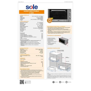 HORNO SOLE EMPOTRABLE 110 L GLP/GN - 7
