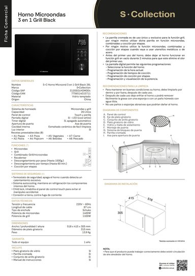 HORNO MICROONDAS S-COLLECTION EMPOTRABLE 26 L GRILL BLACK 3 EN 1 - 7