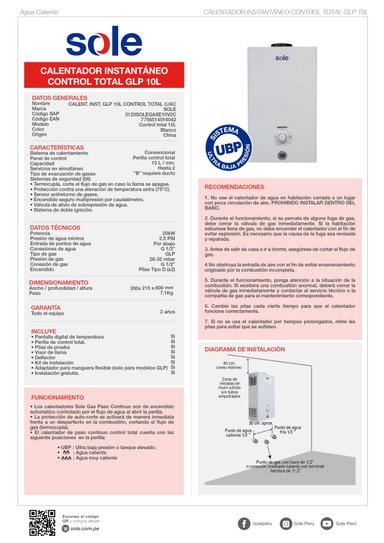 CALENTADOR INSTANTÁNEO GLP 10 L SOLE CONTROL TOTAL C.ACC - 6