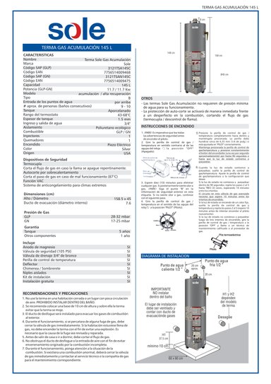 TERMOTANQUE 145 L GLP TIPO B C.ACC SOLE - 3