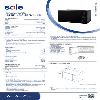 COMBO COCINA DE PIE BALI 5H Y MICROONDAS 3 EN 1 MULTIFUNCIONES 21L - 8