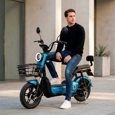 BICIMOTO ELÉCTRICA OXEN DE LITIO, 25KMH, 35KM, 350W AZUL METÁLICO - 1