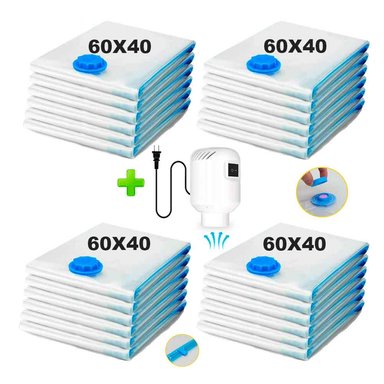 PACK 24 BOLSAS DE AIRE AL VACÍO DE VIAJE 60X40CM + BOMBA DE AIRE ALÁMBRICO - 1