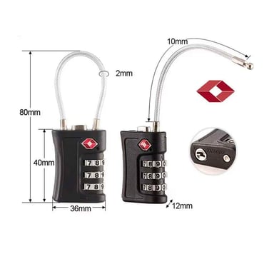 CANDADO PARA VIAJE TSA FLEXIBLE NEGRO - 4