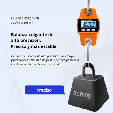 BALANZA COLGANTE DE MANO 300 KG BÁSCULA DIGITAL ELECTRÓNICA CON PILAS - 3