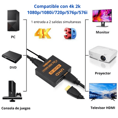 SPLITTER HDMI 1X2 4K X 2K 3D DIVISOR MULTIPLICA SEÑAL SM-F7806K - 2