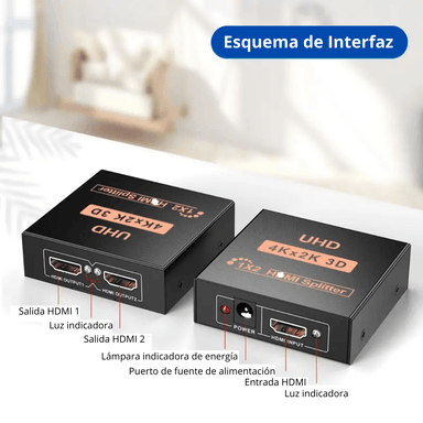 SPLITTER HDMI 1X2 4K X 2K 3D DIVISOR MULTIPLICA SEÑAL SM-F7806K - 3