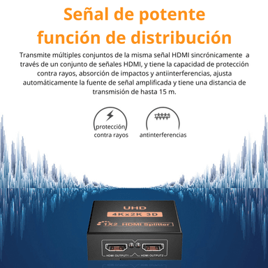 SPLITTER HDMI 1X2 4K X 2K 3D DIVISOR MULTIPLICA SEÑAL SM-F7806K - 4