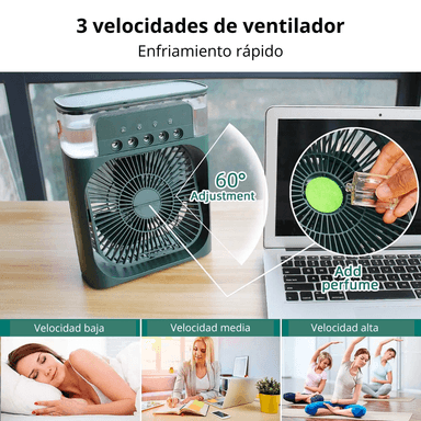 ENFRIADOR DE AIRE 3 EN 1 VENTILADOR PORTATIL HUMIDIFICADOR VERDE - 2