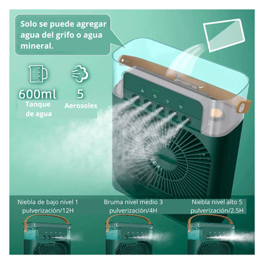 ENFRIADOR DE AIRE 3 EN 1 VENTILADOR PORTATIL HUMIDIFICADOR VERDE - 3