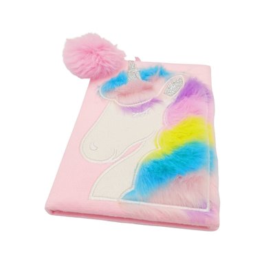 LIBRETA DE PELUCHE UNICORNIO ROSADO RAYADO - 2