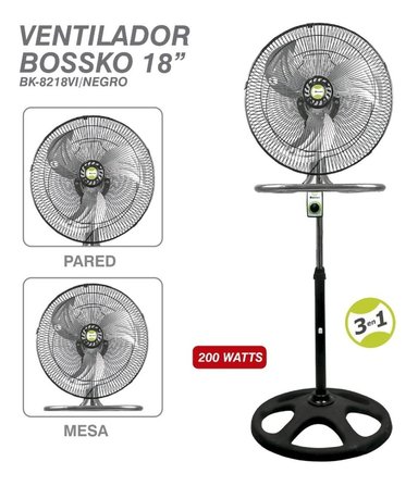 VENTILADOR BOSSKO BK8218VI 3 EN 1 18" NEGRO PLATEADO - 2