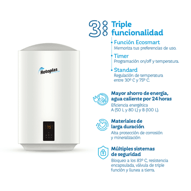 TERMA DE ACUMULACION ROTOPLAS 1500W ECOSMART PLUS WIFI 50LT - 3