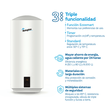 TERMA DE ACUMULACION ROTOPLAS 1500W ECOSMART PLUS WIFI 80LT - 3