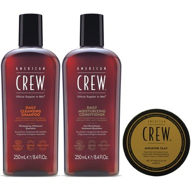 SHAMPOO AMERICAN CREW DAILY + ACONDICIONADOR + CERA MOLDING CLAY MEN - 1