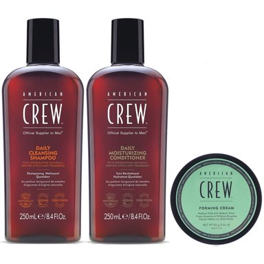 SHAMPOO AMERICAN CREW DAILY + ACONDICIONADOR + CERA FORMING CREAM MEN - 1