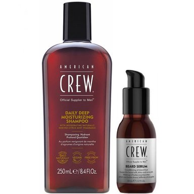 SHAMPOO AMERICAN CREW HIDRATANTE + ACEITE BARBA BEARD SÉRUM MEN - 1
