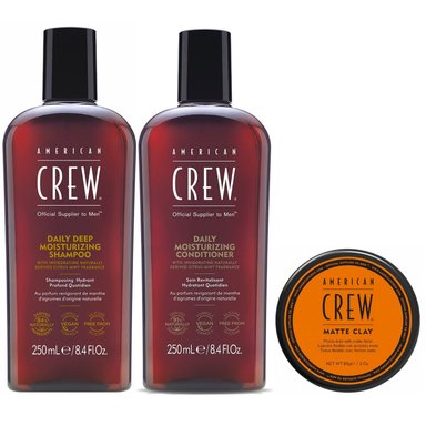 SHAMPOO AMERICAN CREW HIDRATANTE + CONDITIONER + CERA MATTE CLAY MEN - 1