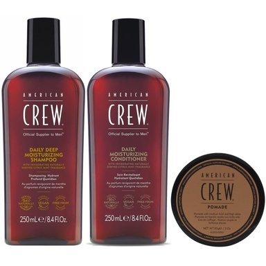 SHAMPOO AMERICAN CREW HIDRATANTE + ACONDICIONADOR + CERA POMADE MEN - 1