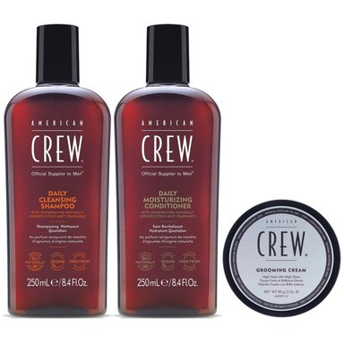 SHAMPOO AMERICAN CREW DAILY + ACONDICIONADOR + CERA GROOMING CREAM MEN - 1