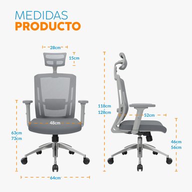 SILLA DE ESCRITORIO CON CABECERO DELPHI II GRIS BONNO - 2
