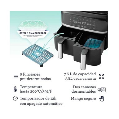 FREIDORA DE AIRE OSTER CKSTAF7MCDDF 7.6L DIGITAL DUAL - 5