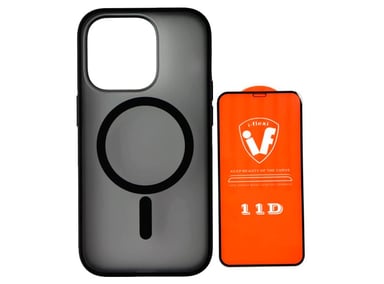 CASE MAGSAFE MATE PARA IPHONE 15 PRO MAX NEGRO + MICA DE VIDRIO 11D COMPLETO - 1