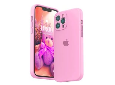 CASE IPHONE 14 SILICONA CON P/CÁMARA ROSA + MICA DE VIDRIO COMPLETO - 2