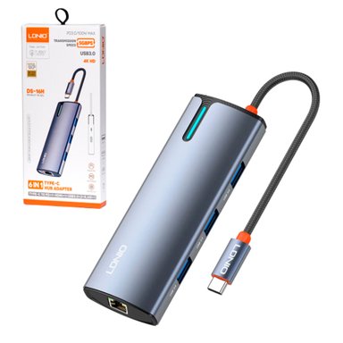 ADAPTADOR LDNIO DS-16H HUB 6 EN 1 PD3.0/100W MAX 4K HD VELOCIDAD 5 GBPS - 2