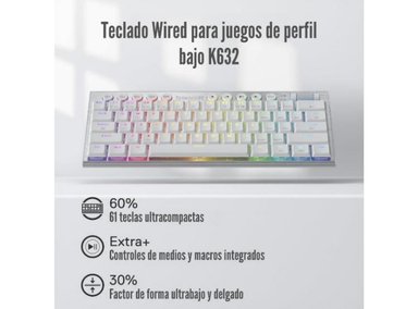 TECLADO REDRAGON WIRED SWITCH RED BLANCO HORUS MINI K632 - 2