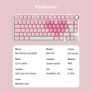 ROYAL KLUDGE - TECLADO R75 WIRED 75% PINK MELODY SWITCH CREAMY - 5