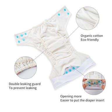 PAÑAL INFANTIL HAPPY FLUTE + INSERTO ECOLÓGICO DE TELA ECOLÓGICO ALGODÓN ORGÁNICO CON VELCRO - 2