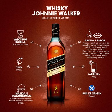 WHISKY BLEND SCOTCH JOHNNIE WALKER BOTELLA VIDRIO 750ML DOUBLE BLACK - 2