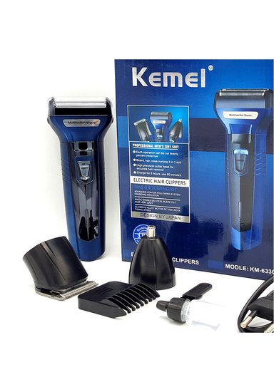 MÁQUINA KEMEI KM-6330 CORTAPELOS ELÉCTRICA 3 EN 1 AZUL - 1