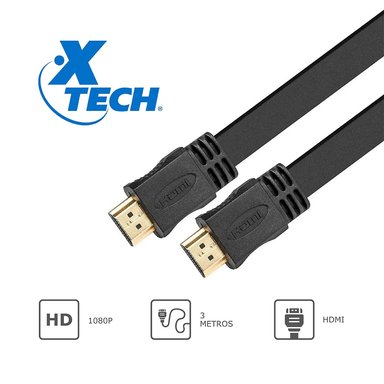 CABLE HDMI XTECH XTC-410 PLANO 3M CALIDAD PREMIUM CONEXIONES ESTABLES NEGRO - 2