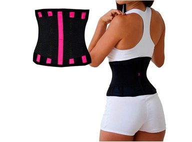 FAJA REDUCTORA UNISEX SPORT FITNESS NEGRO FJ-9883 CINTURA AVISPA MODELADORA ROSADO L - 2