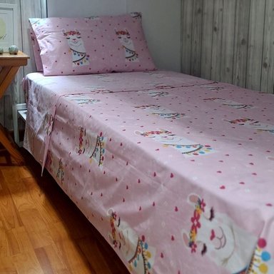 SET SÁBANAS LUJO 1 PLAZA ROSADO ESTAMPADO INFANTIL CORAZONES 3 PIEZAS - 2
